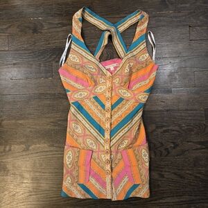 Nanette Lepore Multicolor Geometric Cross Strap Blouse